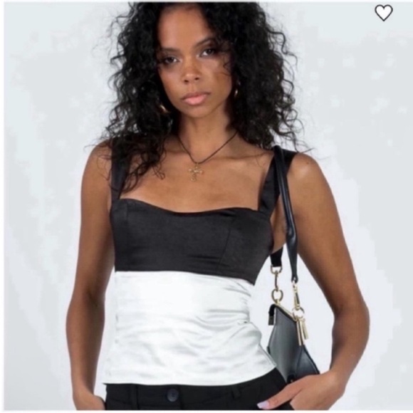 Princess Polly Tops - Princess Polly Satin Black and White Tank Top